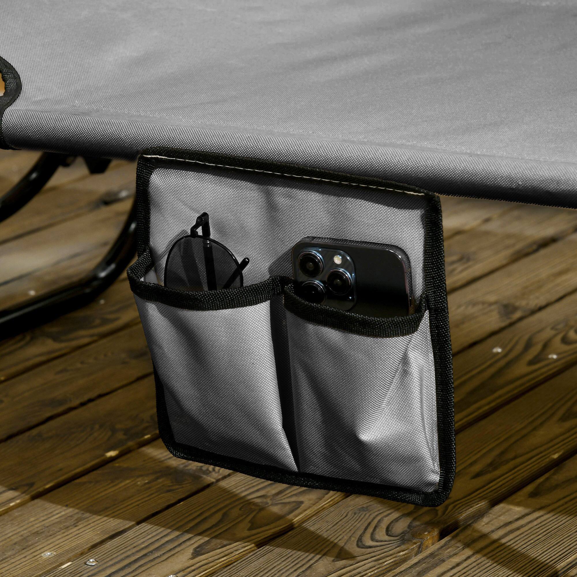 Alt View 7. Outsunny - Chaise Lounge Chairs Set of 2, Folding Lounge Chairs with Sunshade, Reclining Back, Steel Frame - Dark Gray.