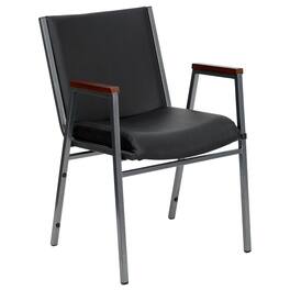 Emma + Oliver - Heavy Duty Reception/Guest Stack Chair with Arms - Black Vinyl