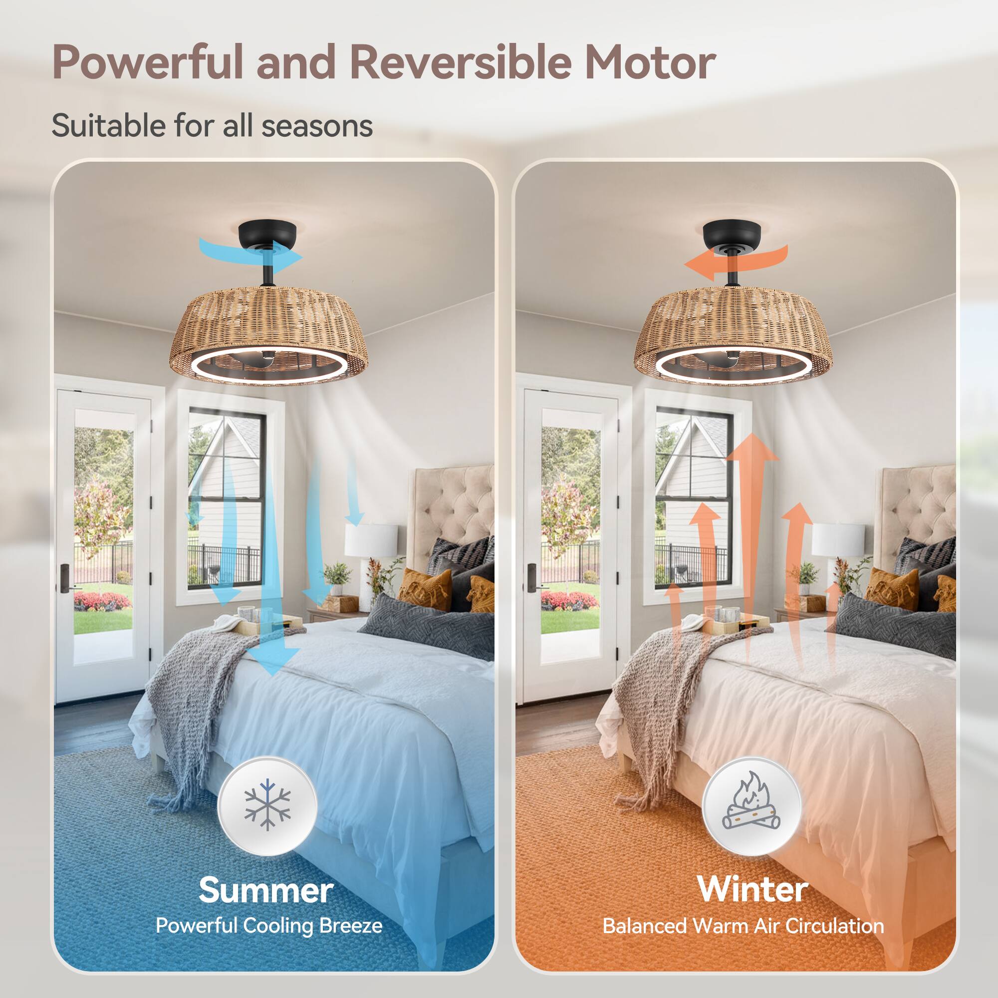 Powerful and Reversible Motor, Suitable for all seasons, Summer, Powerful Cooling Breeze, Winter, Balanced Warm Air Circulation