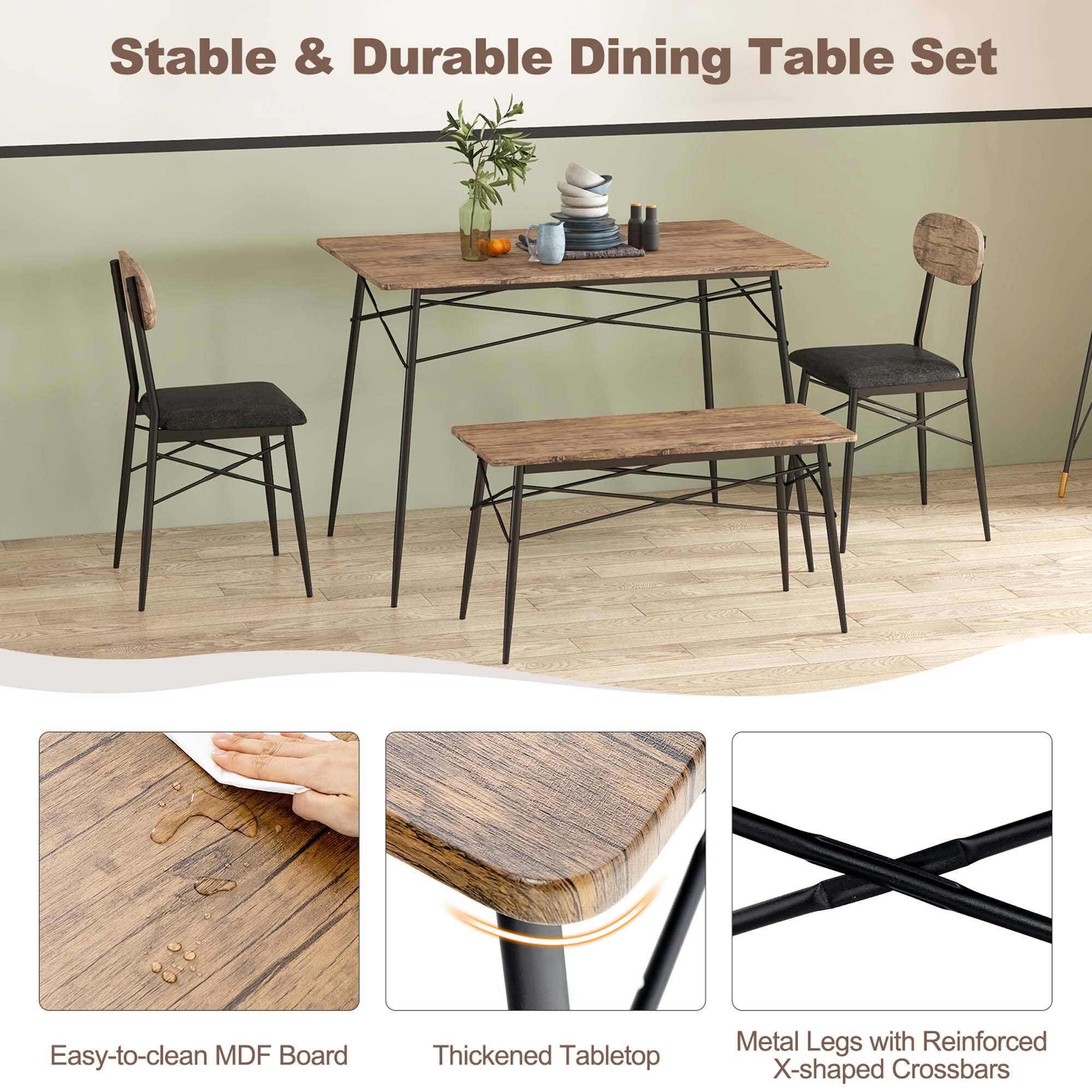 Stable & Durable Dining Table Set: Easy-to-clean MDF Board, Thickened Tabletop, Metal Legs with Reinforced X-shaped Crossbars.