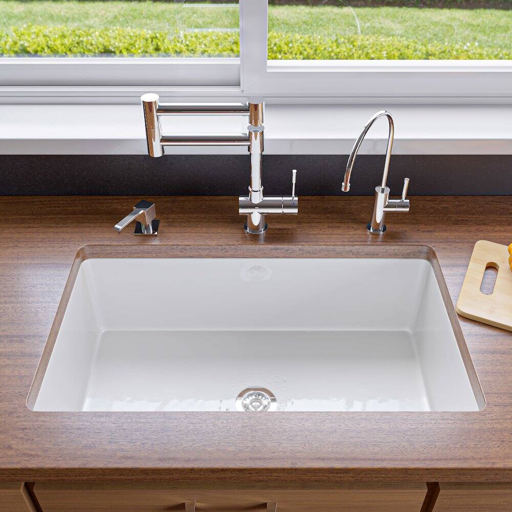 Alt View 1. Alfi - ALFI brand Fireclay White 32 x 19 Single Bowl Undermount / Drop In Kitchen Sink with Grid - White.