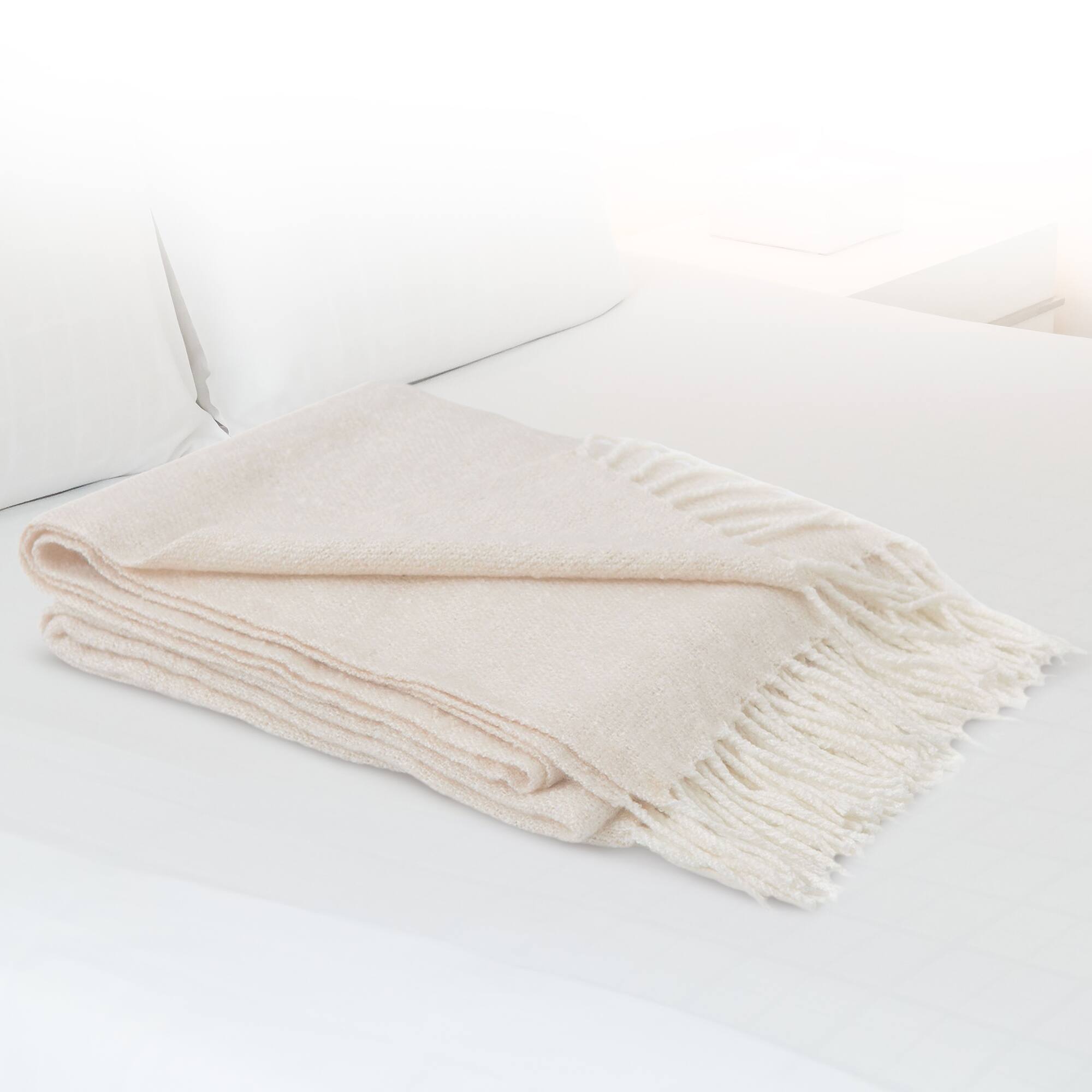 Alt View 1. Cheer Collection - Cheer Collection Ultra Soft Knit Throw Blanket with Fringe Edges Lightweight and Cozy 50 x 60 Inches - Taupe.
