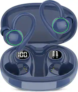 PRIMEPLUS - Wireless Earbuds, Bluetooth 5.4 Sport Earbuds with ENC Noise Cancelling Mic, 48H Playtime, Ear Hooks, Deep Bass - Blue