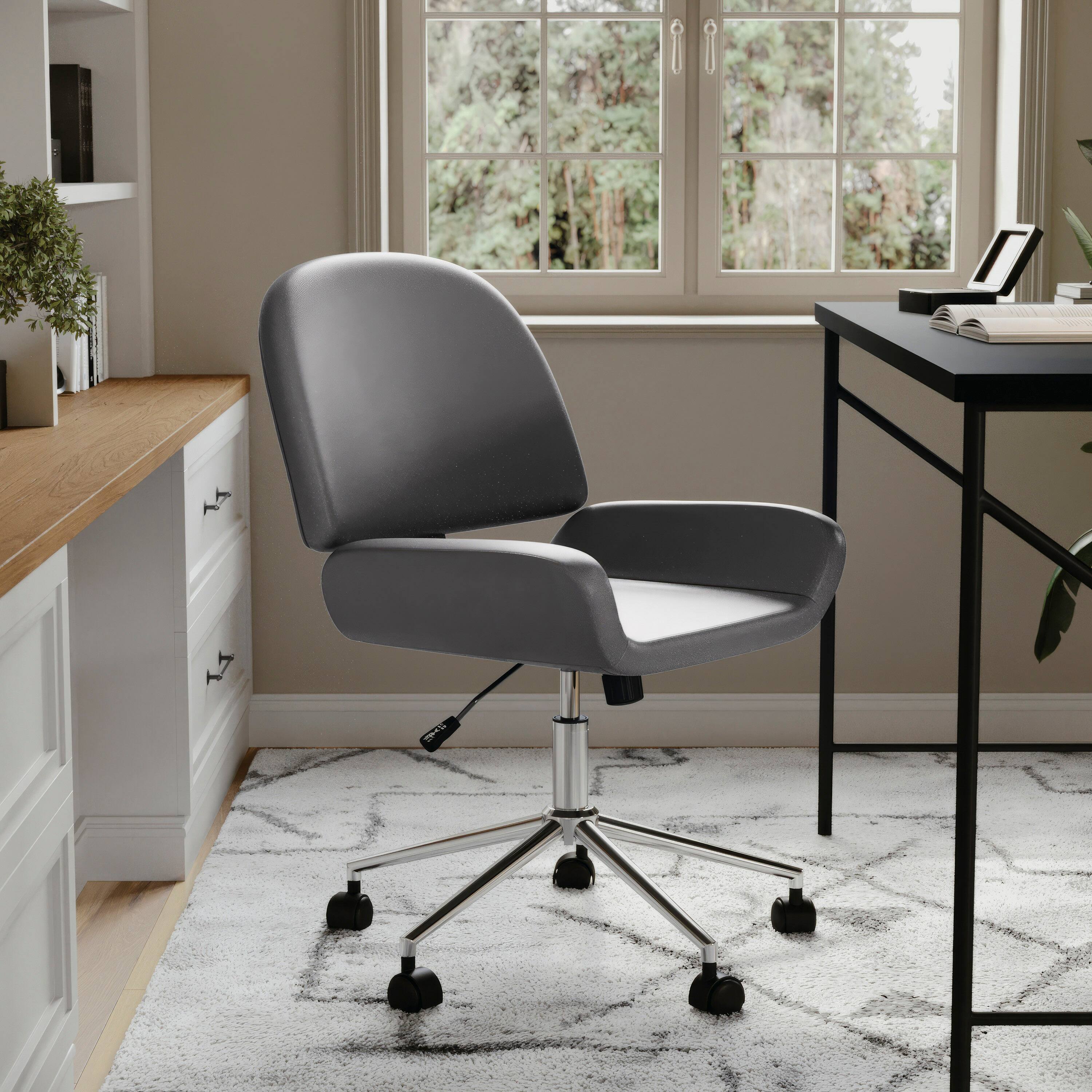 Alt View 14. Martha Stewart - Tyla Faux Leather Armless Office Chair - Gray Faux Leather/Polished Nickel.