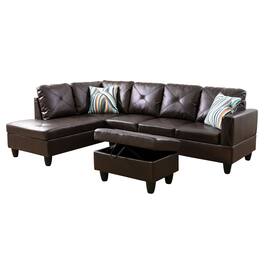 Boyel Living - Premium Semi PU Upholstered Sofa Solid Wood Frame Double Spring with Left Chaise Lounge - Dark Brown