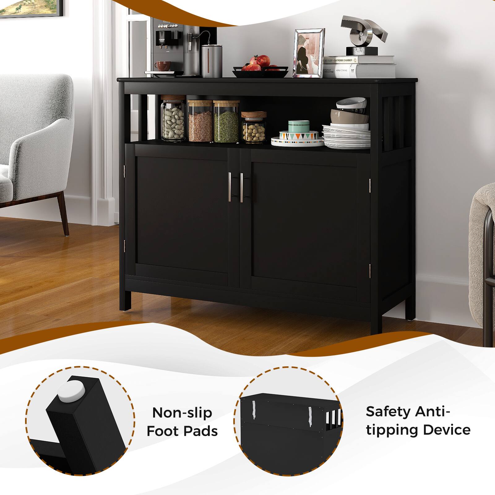 Non-slip Foot Pads  
Safety Anti-tipping Device