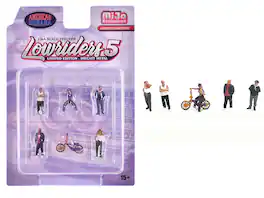 "Lowriders #5" 6 piece (5 People, 1 Bicycle) Diecast Figures Set 1/64 Scale Models by American Diorama