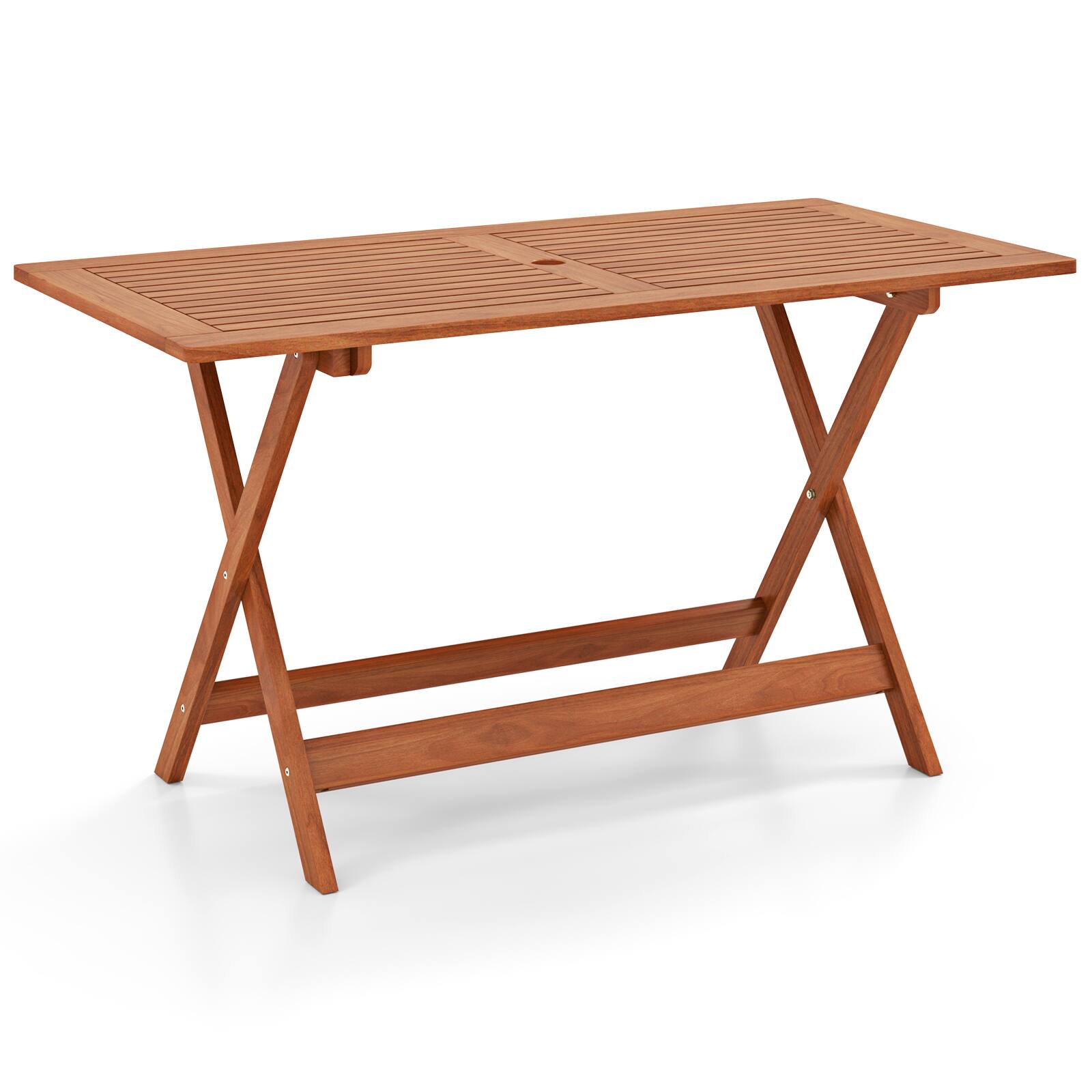 Alt View 8. Gymax - Gymax 54.5'' x 27.5'' Patio Dining Table w/ Teak Painting 2'' Umbrella Hole for Balcony - Teak.