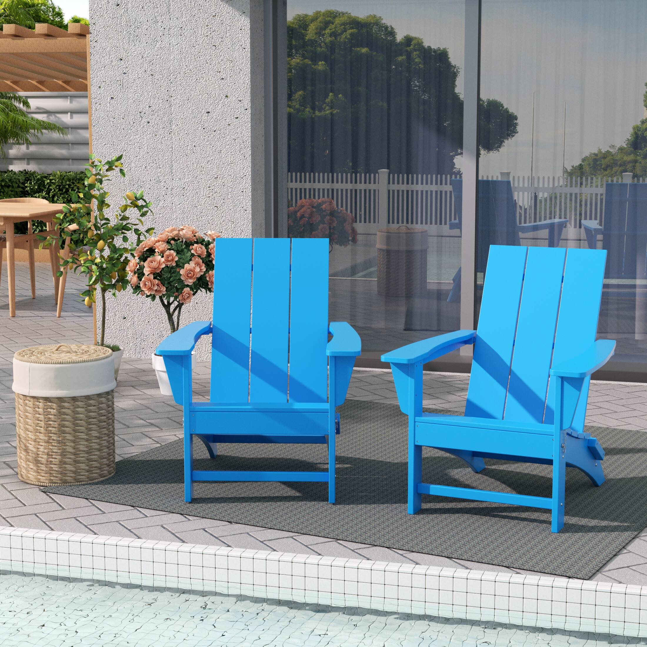 Angle. WestinTrends - WestinTrends Ashore Modern Outdoor Folding Adirondack Chair (Set of 2) - Pacific Blue.