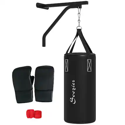 Front. Soozier - Soozier Unfilled Punching Bag for Adults, Heavy Bag Wall Mount Set with Bracket, Boxing Gloves - Black.