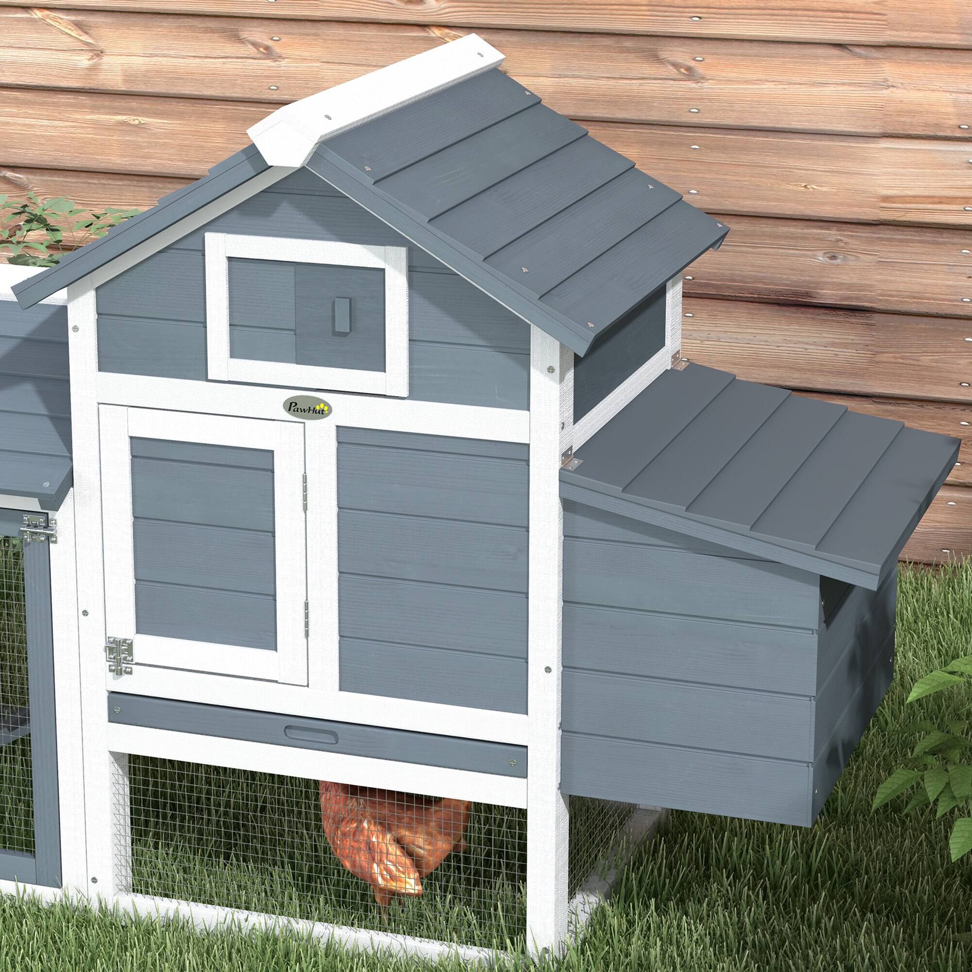 Alt View 4. Pawhut - 59" Small Wooden Chicken Coop Hen House Poultry Cage for Outdoor Backyard with 2 Doors, Nesting Box, Removable Tray.