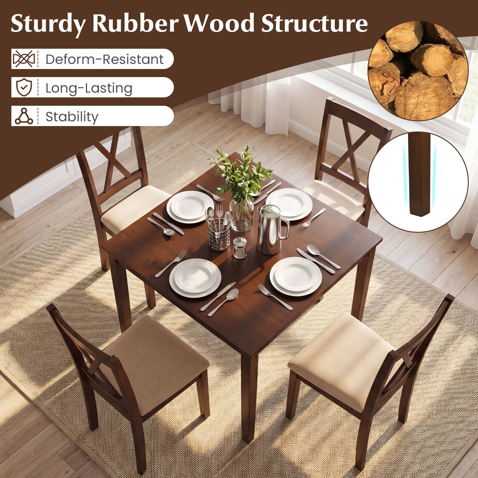 Sturdy Rubber Wood Structure  
Deform-Resistant  
Long-Lasting  
Stability