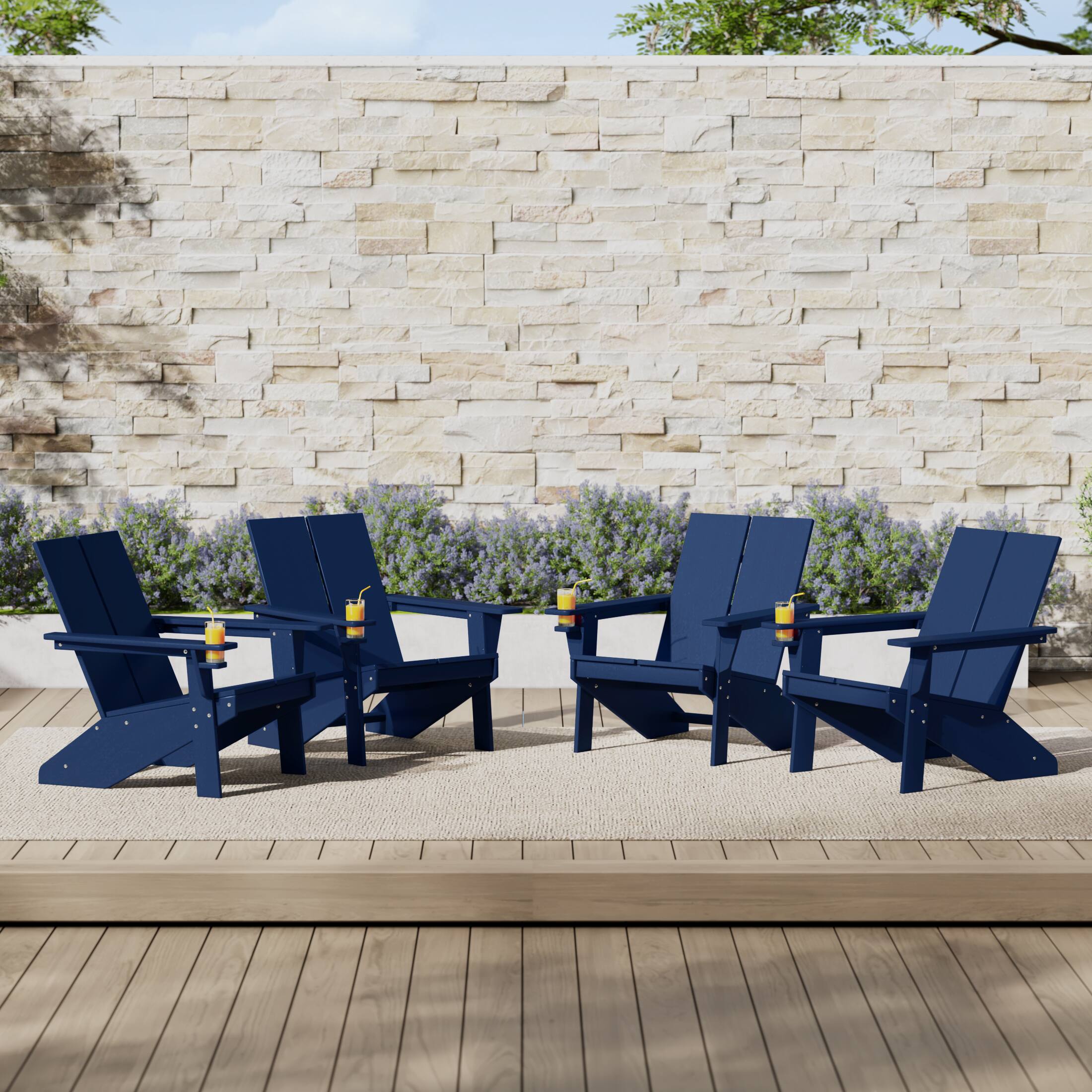 WestinTrends Riviera Outdoor HDPE Modern Adirondack Chair with Cup ...