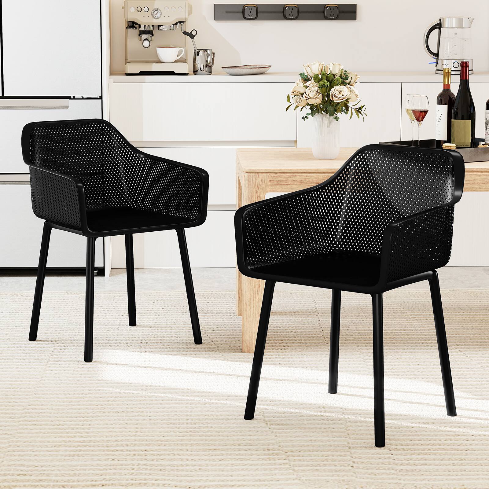 Alt View 1. Gymax - Gymax 2 PCS Modern Plastic Dining Chairs Kitchen Armchairs w/ Breathable Mesh Backrest - Black.