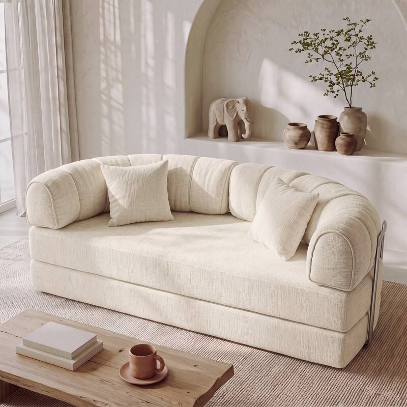Alt View 8. Vipbear - 78.8" Round Boneless Sofa Bed, Foldable 2-in-1 Oversized Sleeper Couch for Small Spaces, Apartment, Dorm, No Assembly - Off-white.