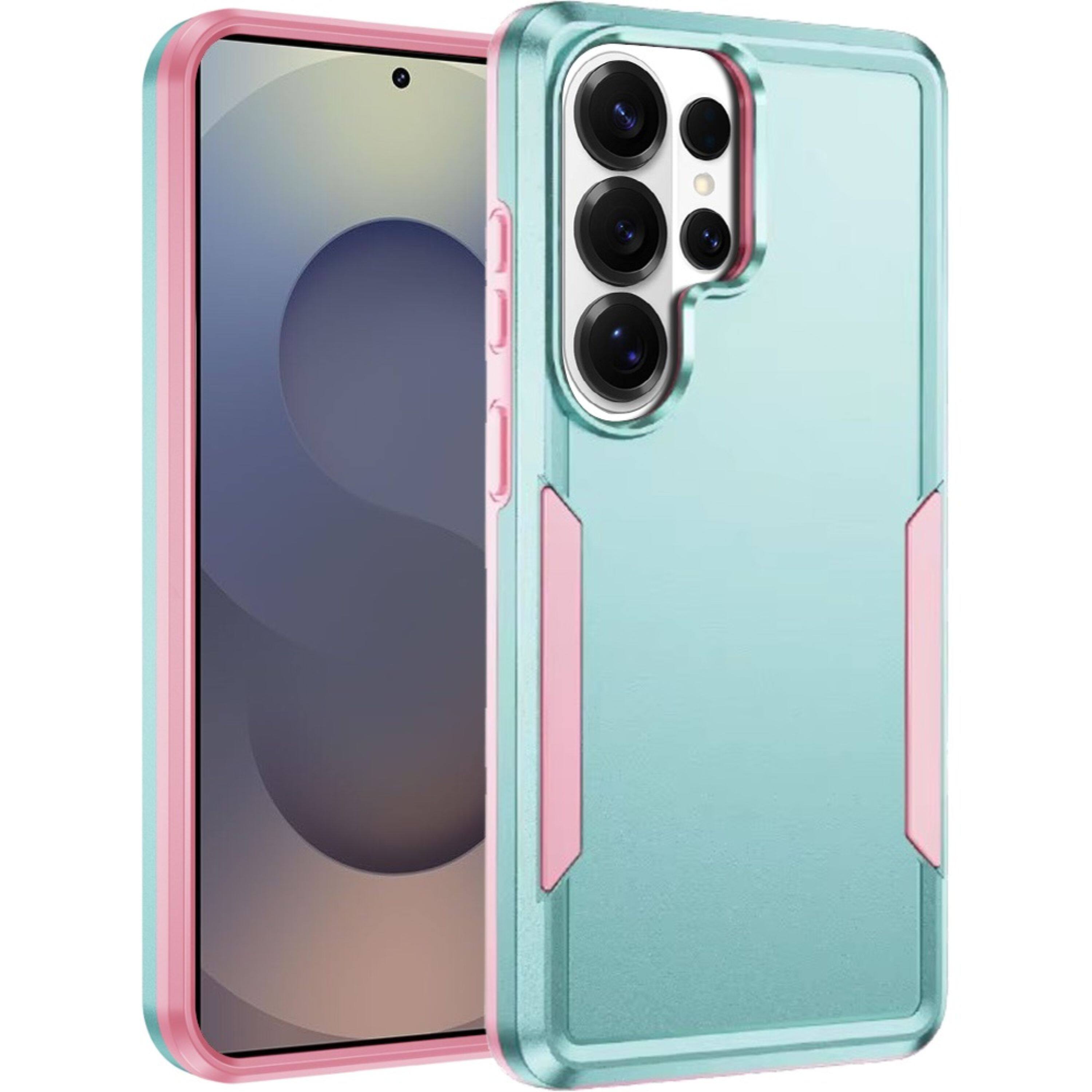 Angle. Kitcheniva - Fused Rugged Shockproof Phone Cover With Tempered Glass For Samsung Galaxy S26 Ultra Teal/Pink - Teal and Pink.