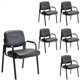 JETRANSPORT - Office Reception Guest Chair No Wheels Set Of 2 Leather Stationary Waiting Room Chairs With Padded Arms For - Inky Set of 6