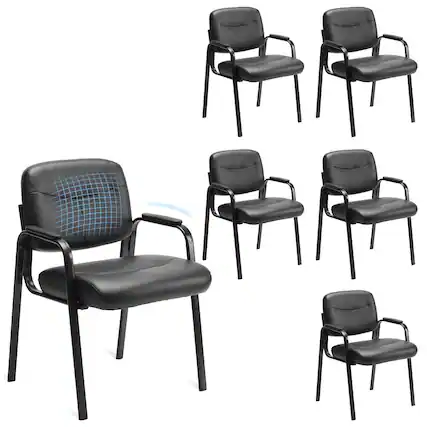 Front. JETRANSPORT - Office Reception Guest Chair No Wheels Set Of 2 Leather Stationary Waiting Room Chairs With Padded Arms For... - Inky Set of 6.
