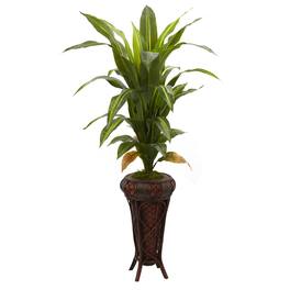 BreeBe - 57" Dracaena w/Stand Silk Plant (Real Touch) - Green