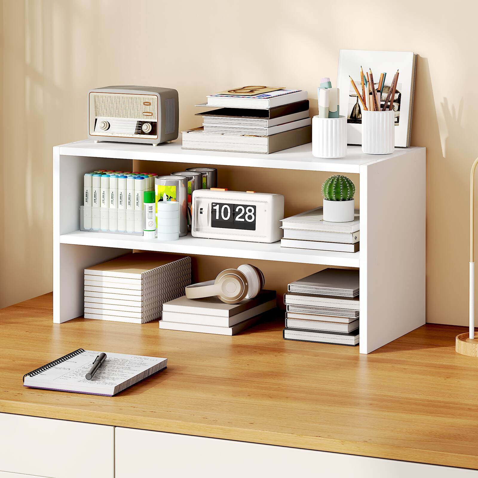 Sweetcrispy 2 Tier Stackable Shoe Rack, 24 in W Wooden Storage Shelves ...