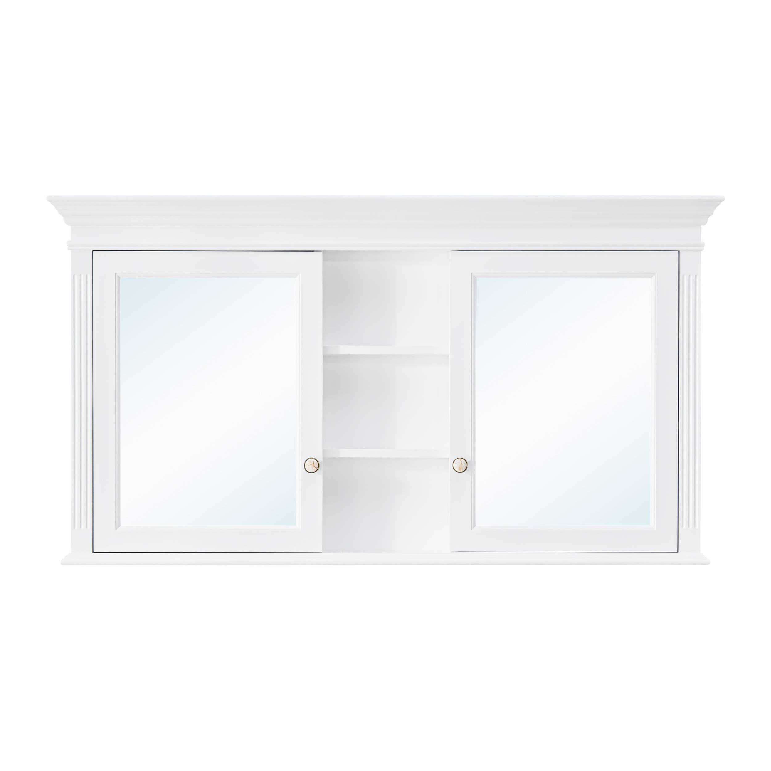 Alt View 7. WELLFOR - 55 in. W x 30 in. H Rectangular Wood Surface Mount Medicine Cabinet with Mirror and Shelves, 2 Soft Close Doors - White.