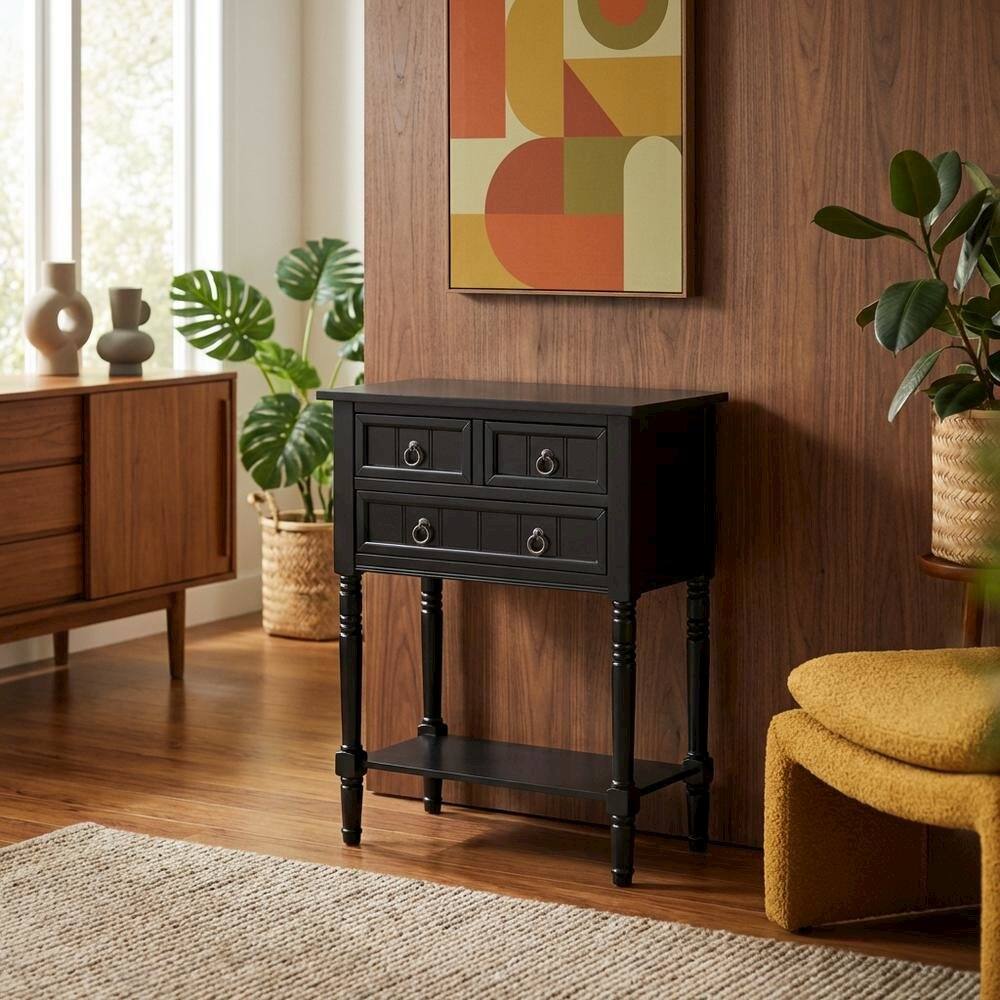 Alt View 2. FurniFact - Black Hall Table, Rubberwood and MDF - Black.