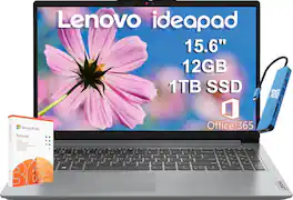 Lenovo - IdeaPad 1 15.6 HD Laptop - Intel Celeron with 12GB Memory - 1TB SSD + 128GB eMMC Storage - Numeric Keypad - Windows 11 - Cloud Grey