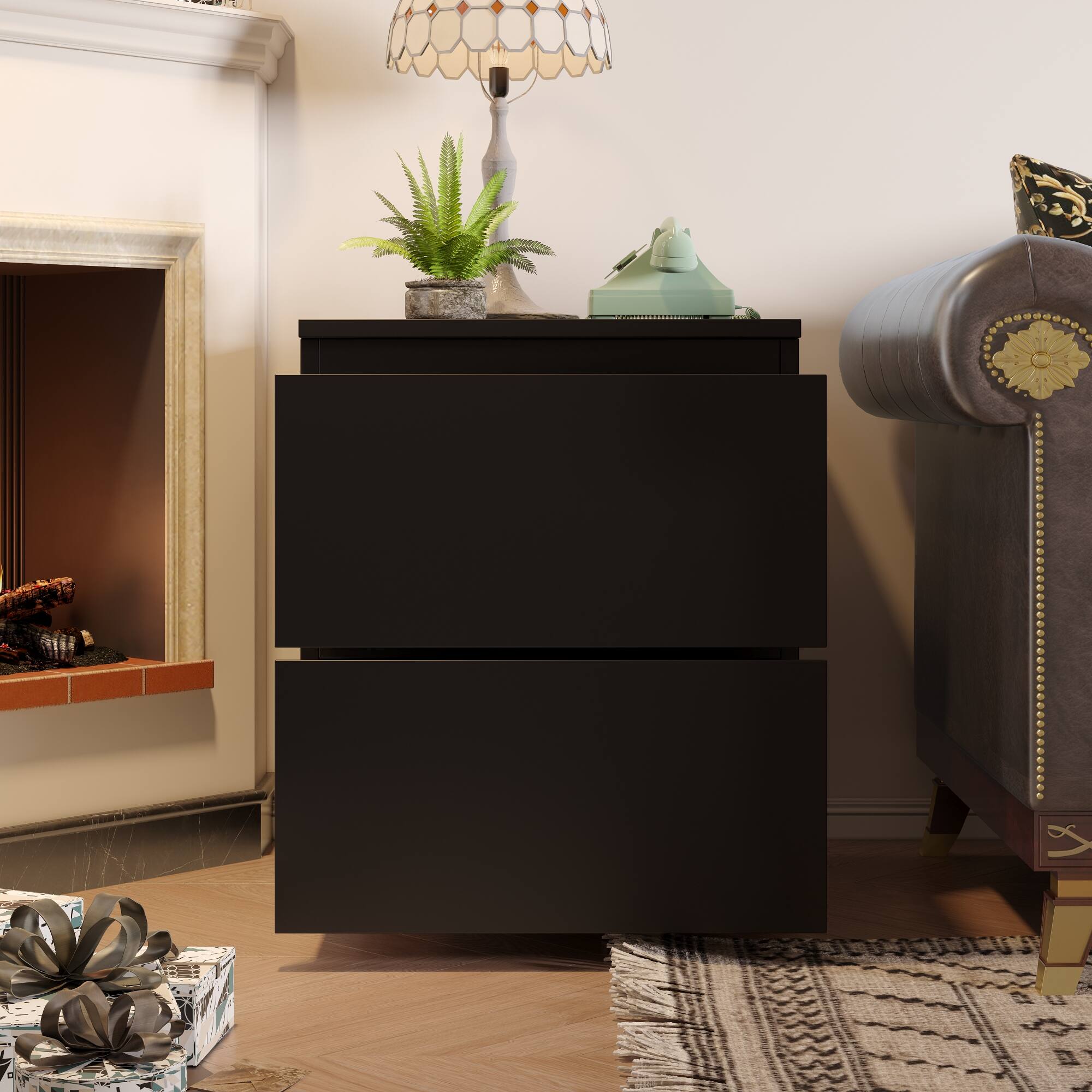 Alt View 4. FUFU&GAGA - FUFU&GAGA 2 - Drawer Nightstand: Minimalist Bedroom Storage Solution - Black.