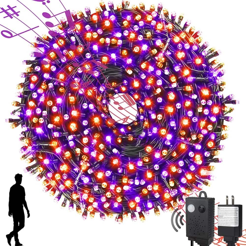 RTMB - 108FT Motion Sensor Halloween String Lights, Orange & Purple, 300 LEDs for Indoor/Outdoor Decor - Orange Purple &Music