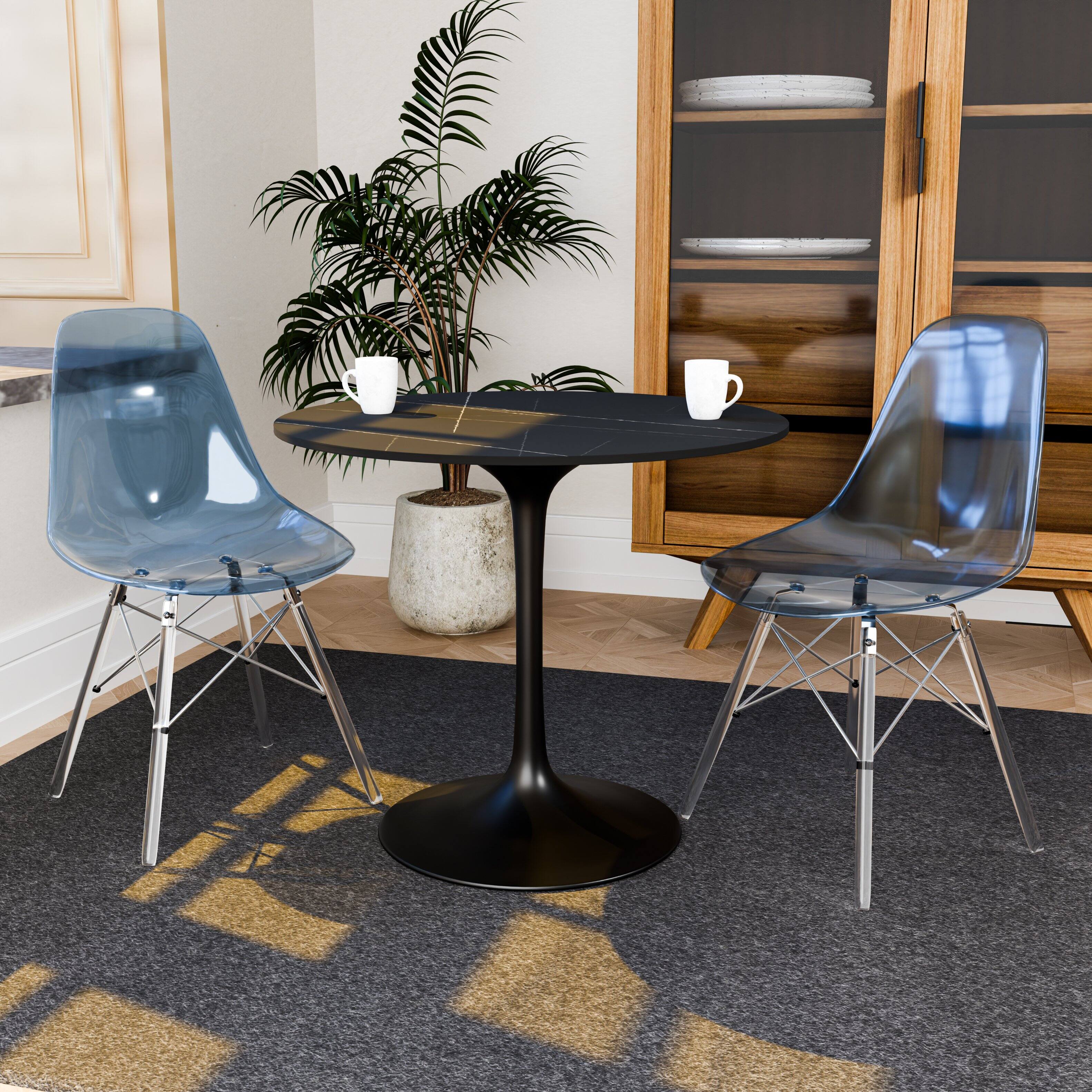 Angle. LeisureMod - Cresco 4-Pieces Modern Plastic Dining Chair with Chrome Support Base and Acrylic Legs - Transparent Blue.