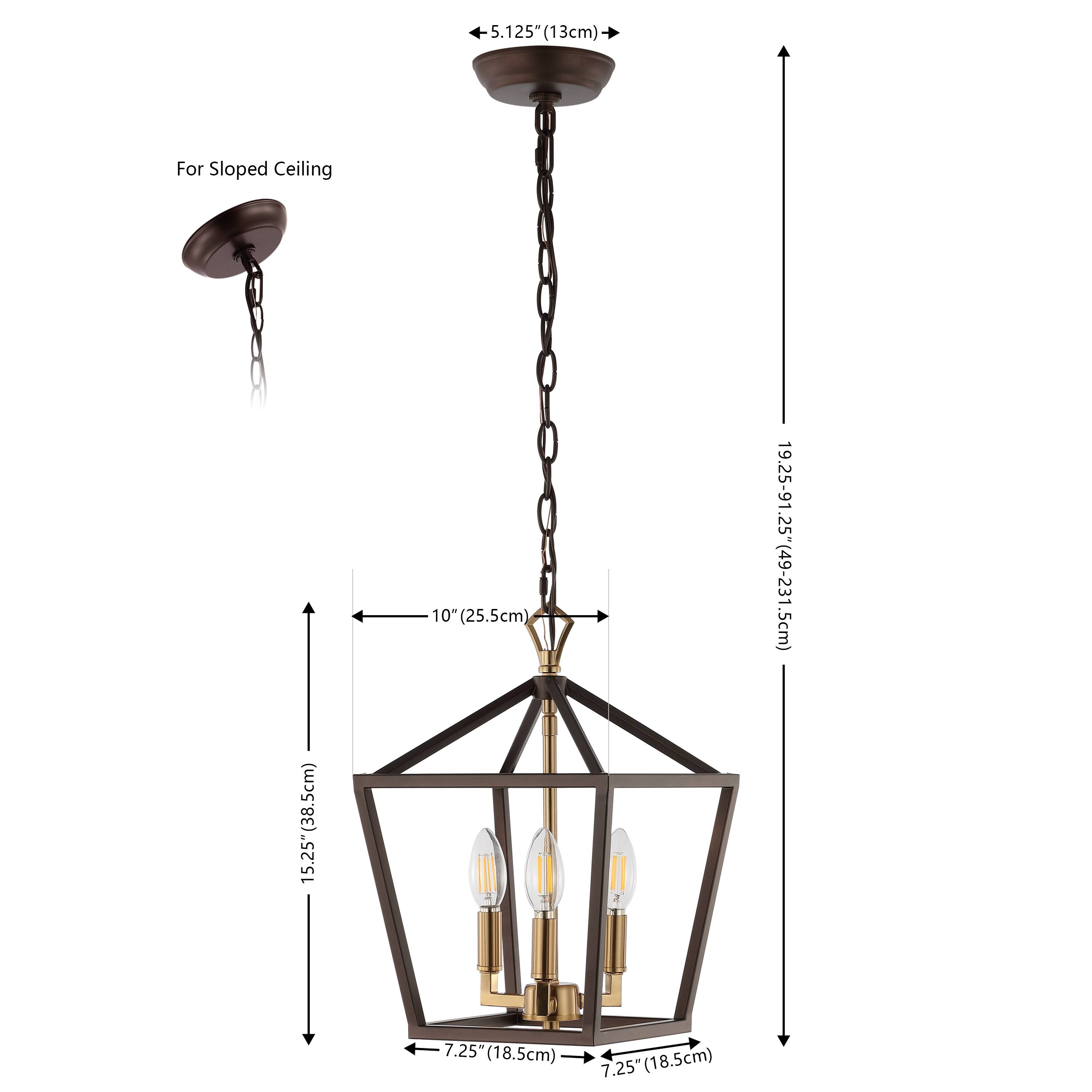 5.125" (13cm) For Sloped Ceiling  
15.25" (38.5cm)  
10" (25.5cm)  
19.25-91.25" (49-231.5cm)  
7.25" (18.5cm)  
7.25" (18.5cm)