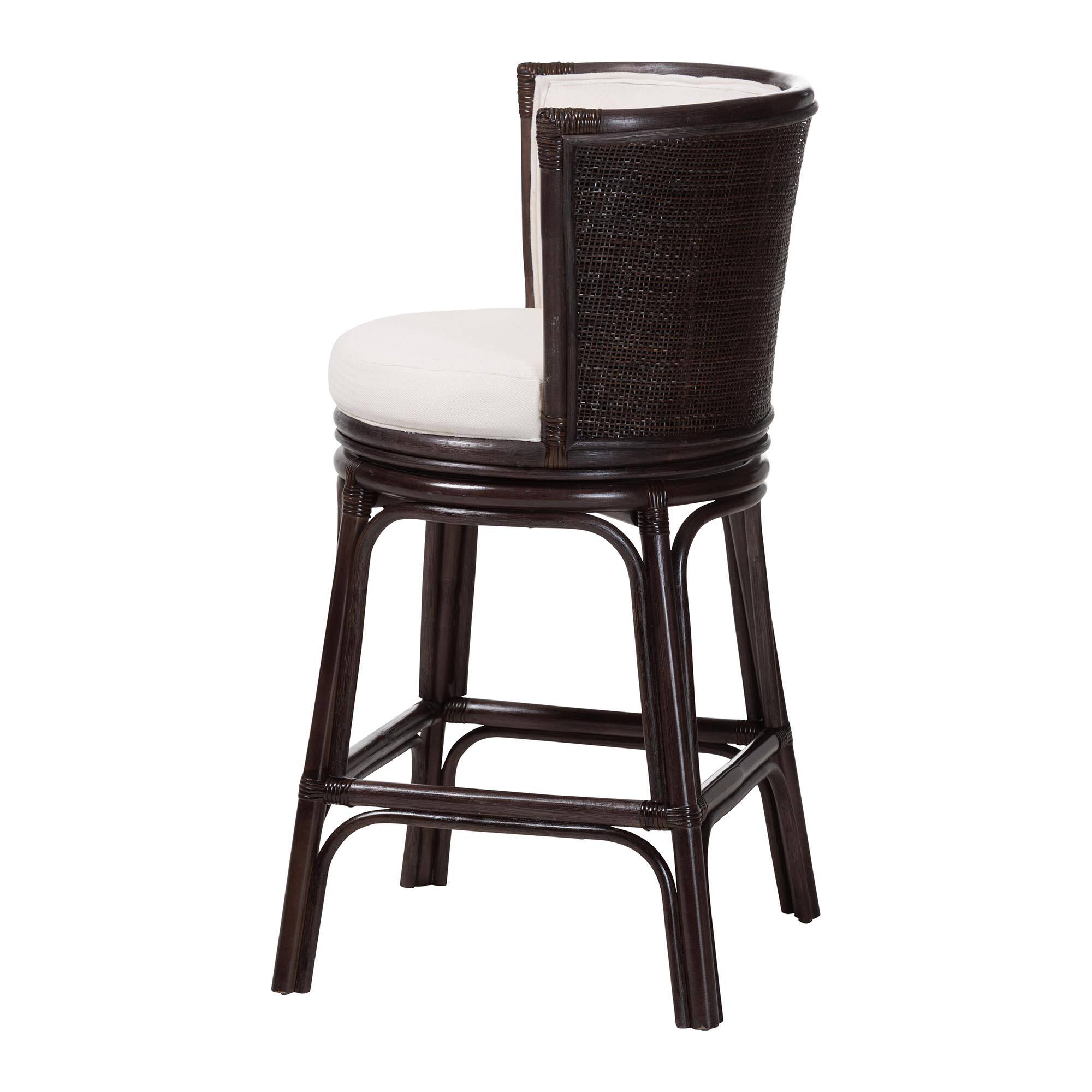 Left. bali & pari - Alsip Espresso Rattan Counter Stool with Swivel Seat - Espresso/White.