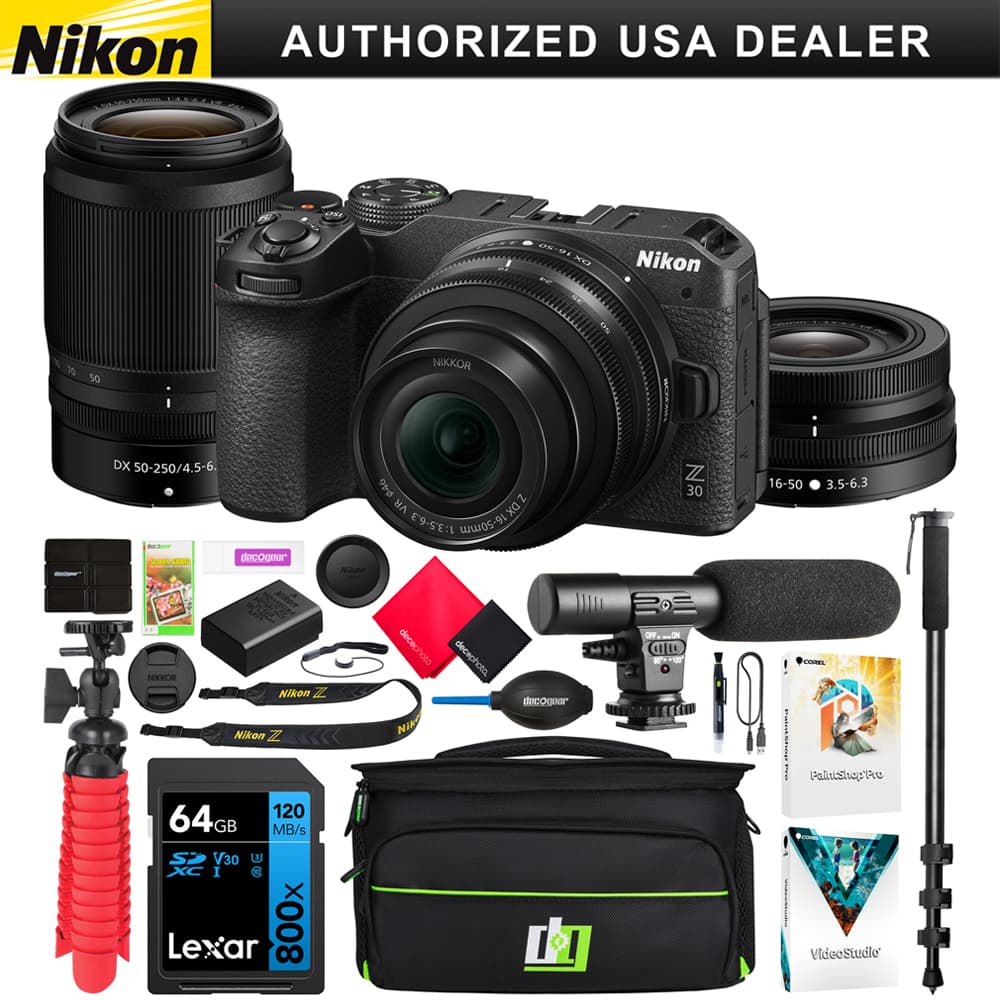 Nikon - Z 30 Mirrorless Camera 4K DX + 2 Lens Kit 16-50mm & 50-250mm Accessories Bundle