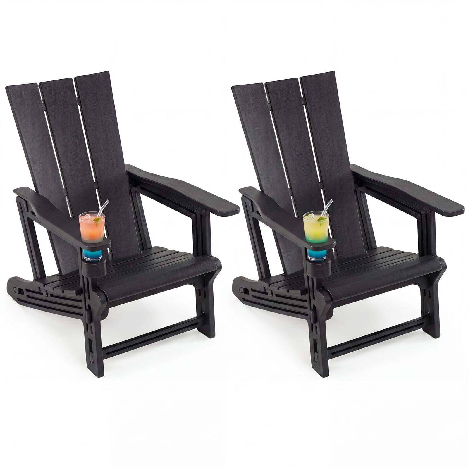 Gymax - 2PCS Adirondack Chair w/ Cup Holder All-Weather HDPE Plastic Patio Chair - Black price history on PriceWatchPro