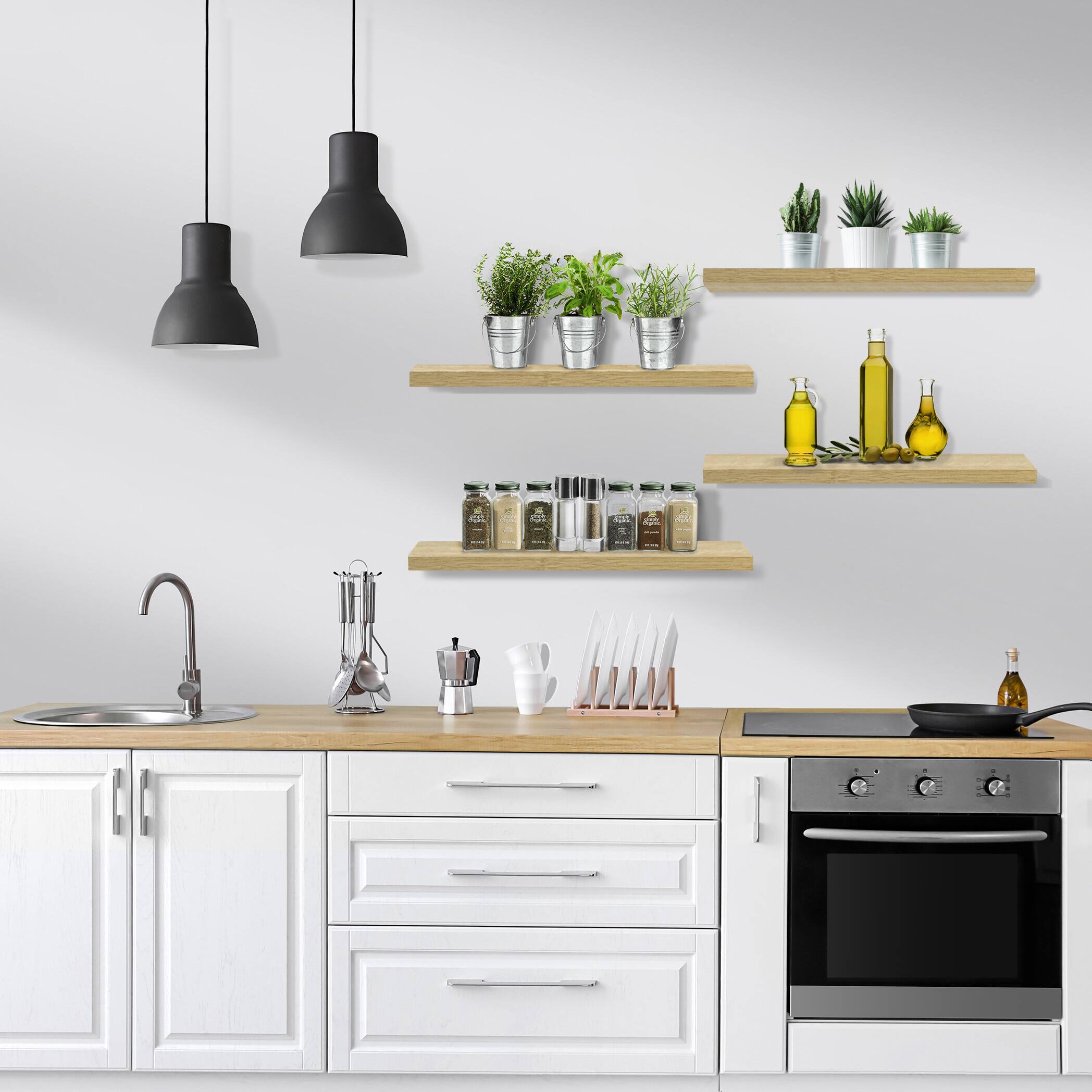 Alt View 4. Sorbus - Sorbus 24 x 9 Inch 4 Pack Wall Mounted Floating Wood Shelves - for Bedroom, Kitchen, Living Room, Bathroom - Maple.