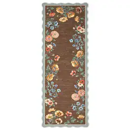 Jojoka - 2x6 ft Floral Area Rug, Botanical Print, Washable, Non-Slip, Modern Polyester Living Room Bedroom - Brown