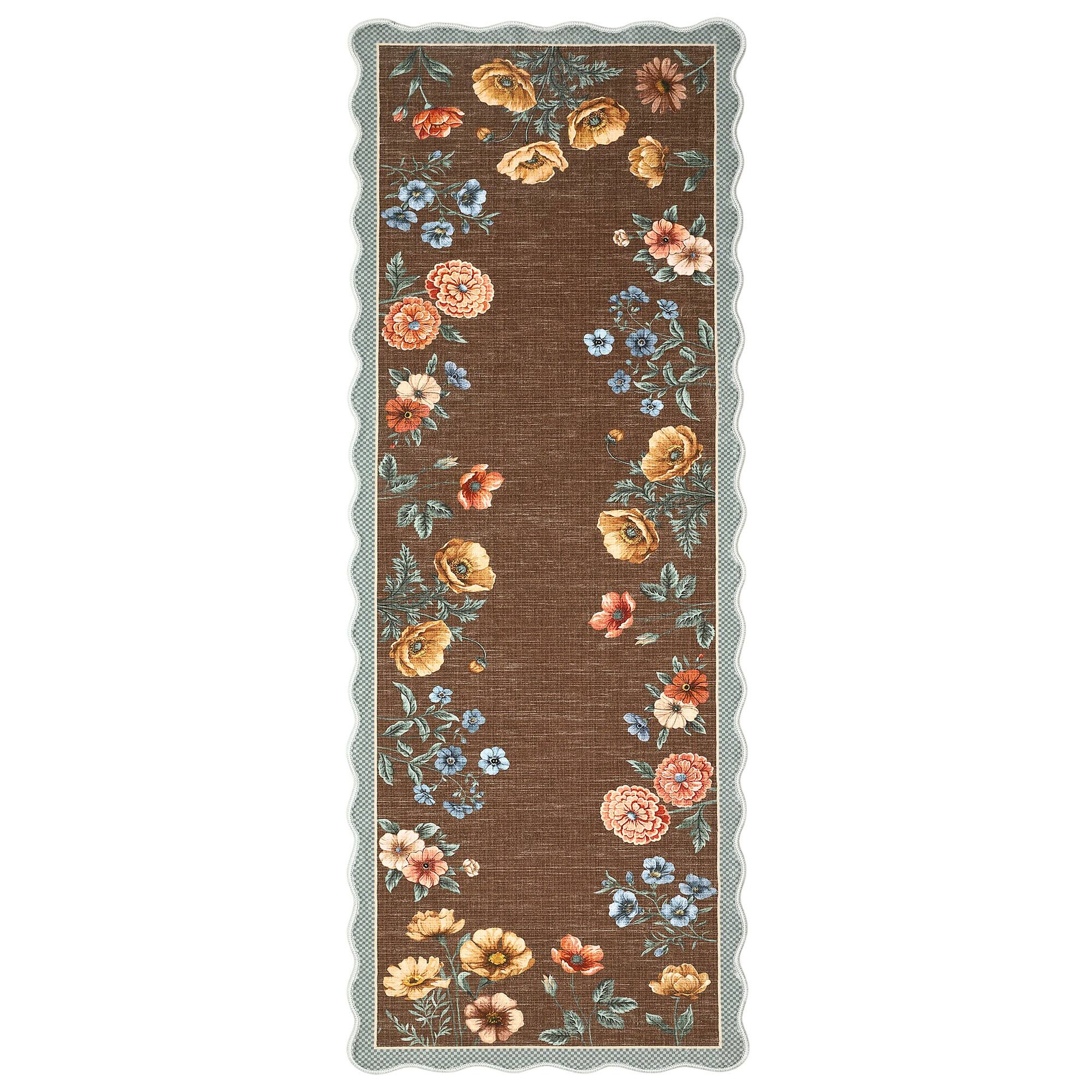 Front. Jojoka - 2x6 ft Brown Floral Area Rug, Botanical Print, Washable, Non-Slip, Modern Polyester Living Room Bedroom - Brown.