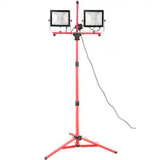 Front. VEVOR - LED Work Light with Stand, 20000 Lumen Dual-head LED Work Light with 27.6\"-68.1\" Adjustable and Foldable Tripod Stand - Red.