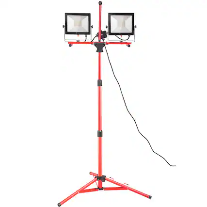 Front. VEVOR - LED Work Light with Stand, 5000 Lumen Dual-head LED Work Light with 27.6\"-68.1\" Adjustable and Foldable Tripod Stand - Red.