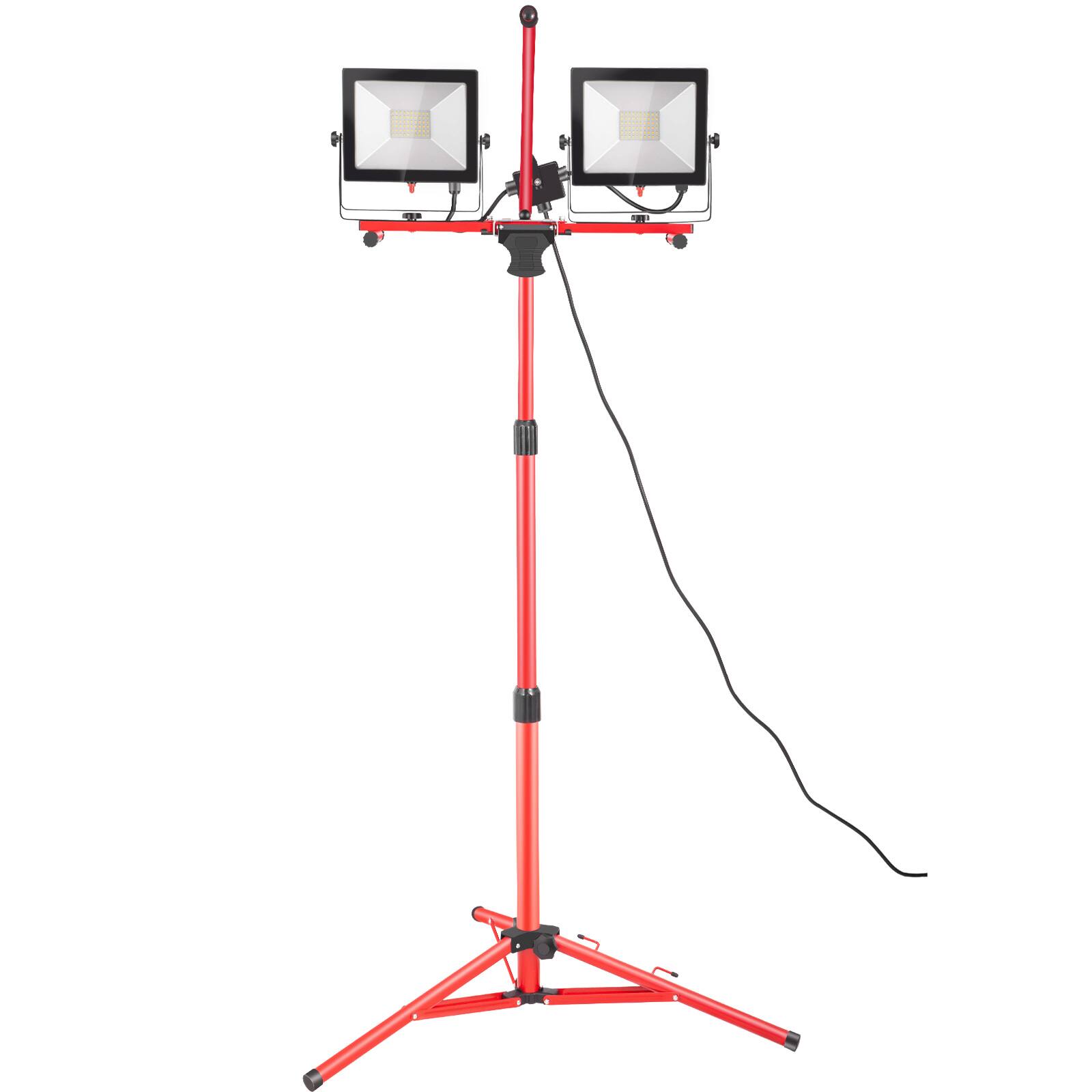 Front. VEVOR - LED Work Light with Stand, 20000 Lumen Dual-head LED Work Light with 27.6\"-68.1\" Adjustable and Foldable Tripod Stand - Red.