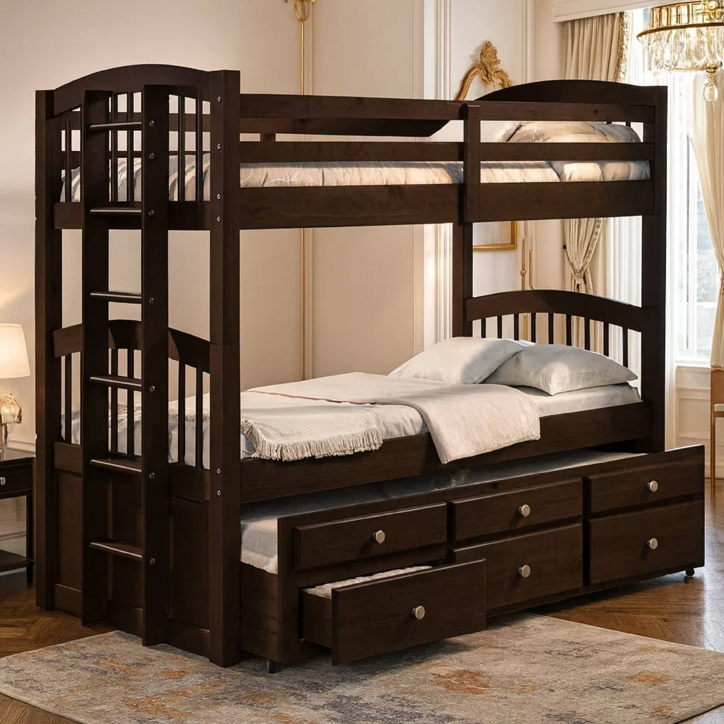 Alt View 6. Manhattan Lane - Wooden Twin/Twin Bunk Bed & Trundle with 3 Drawers - Brown.