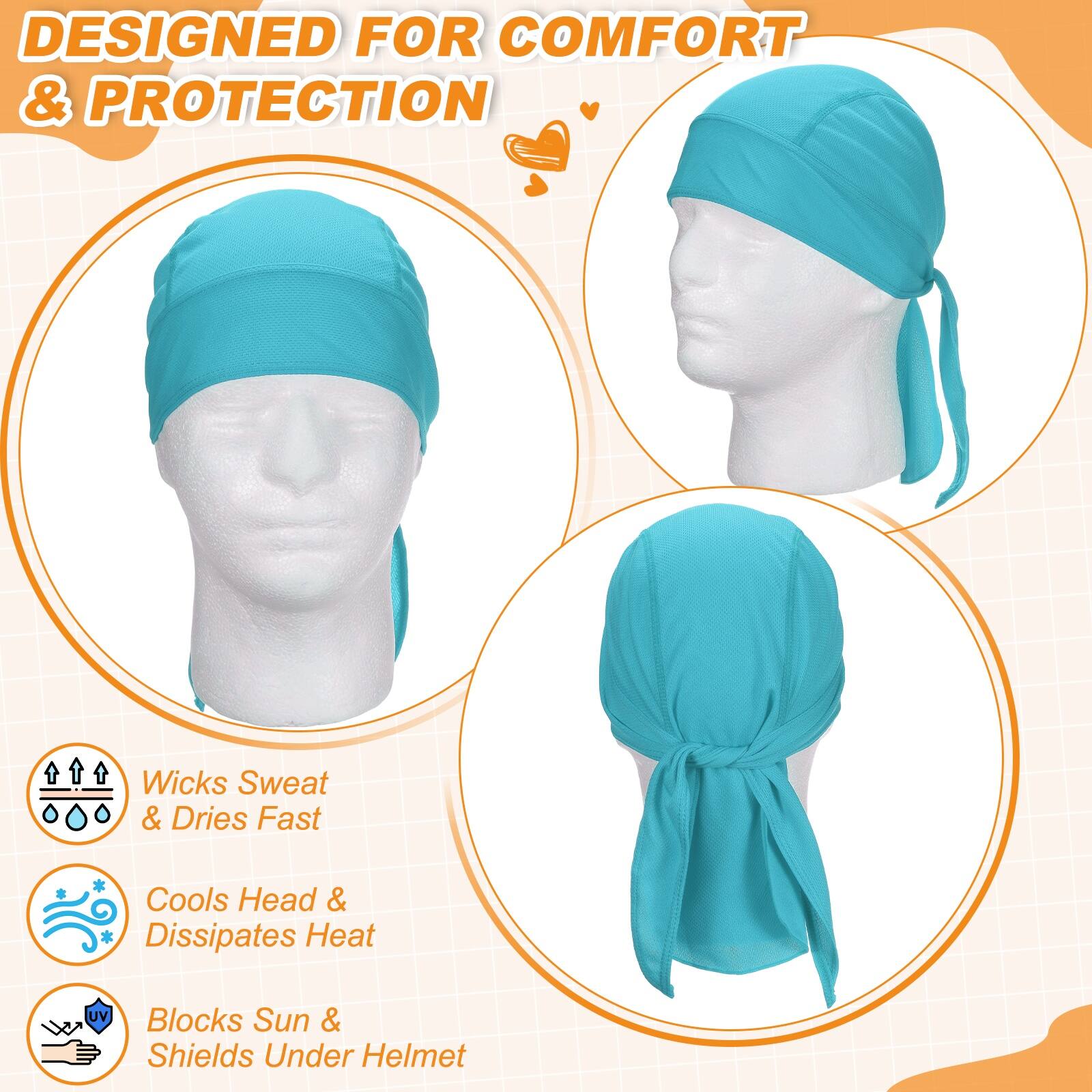 DESIGNED FOR COMFORT & PROTECTION

- Wicks Sweat & Dries Fast
- Cools Head & Dissipates Heat
- Blocks Sun & Shields Under Helmet