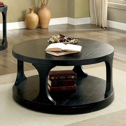 Front. Parrot Uncle - 36" Solid Wood Coffee Table Round with Storage Modern Wood Round Center Table for Living Room Home Office Small Space - Antique Black.