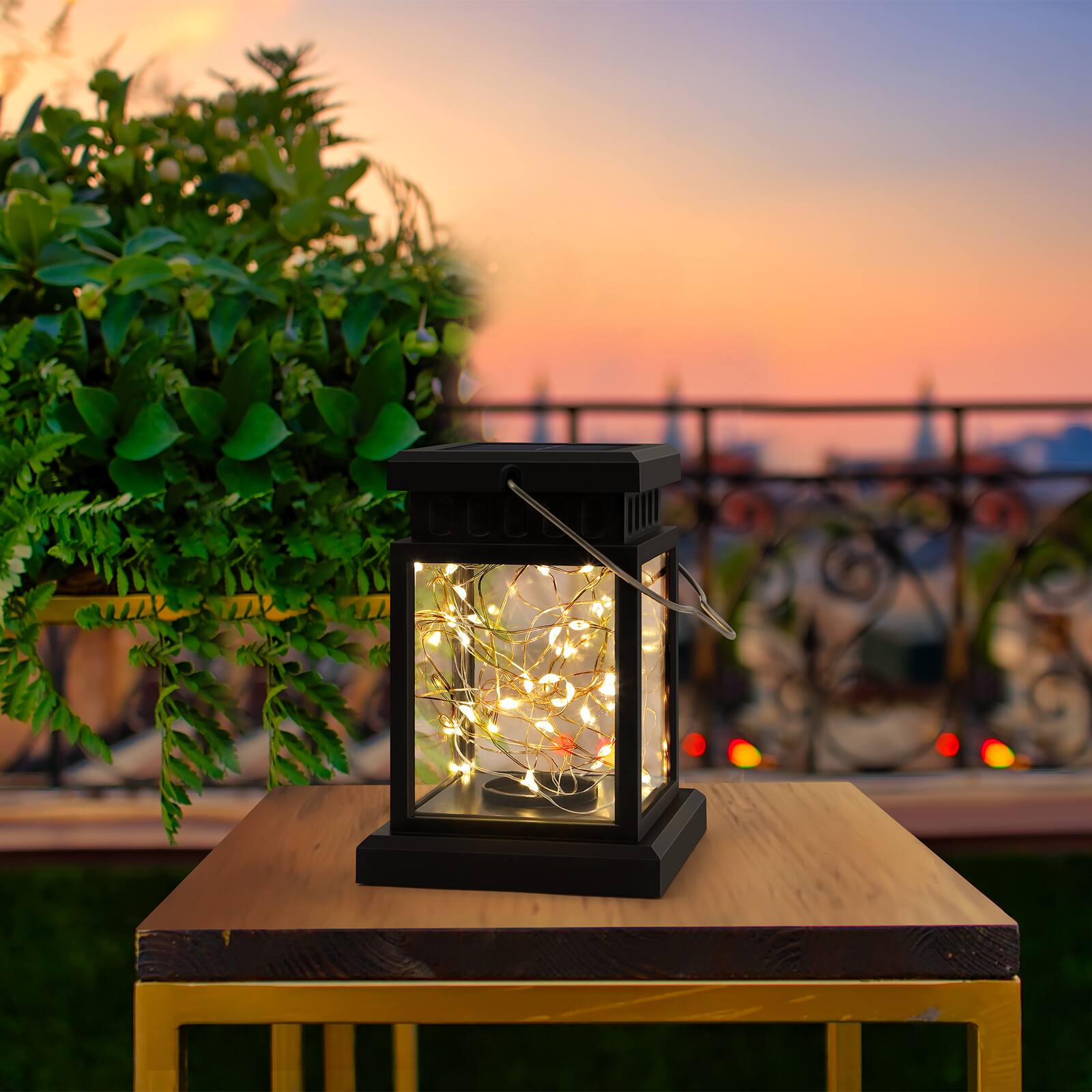 Alt View 3. Oumilen - 4 Pack Solar Vintage Hanging Lantern Lights with Clip – IP65 Warm White Fairy String Solar Lamp for Tree.