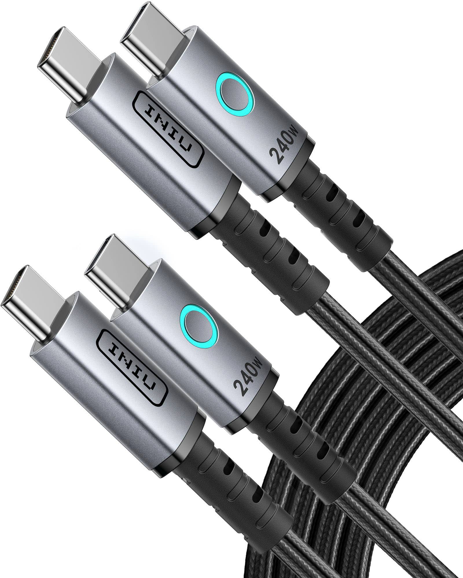 INIU - 240W USB C to USB C Cable, 6.6ft 2-Pack Fast Charging Type C Cable for iPhone 17 16 15 Samsung Macbook iPad Kindle, etc - Black - Front_Zoom