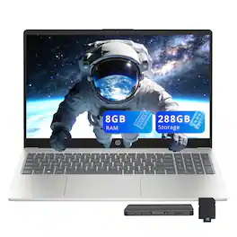 HP - 15.6" HD IPS LED Laptop,Intel Core i3 N305,8GBRAM,128GB UFS+160GB Docking Station,Intel UHD GPU,Wi-Fi 6,Win 11 - Silver