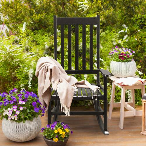 Alt View 7. Winado - Wooden Rocker Rocking Chair, All Weather Wooden Rocking Chair with High Backrest, Patio Rocker for Garden, Yard, Balcony - Black.