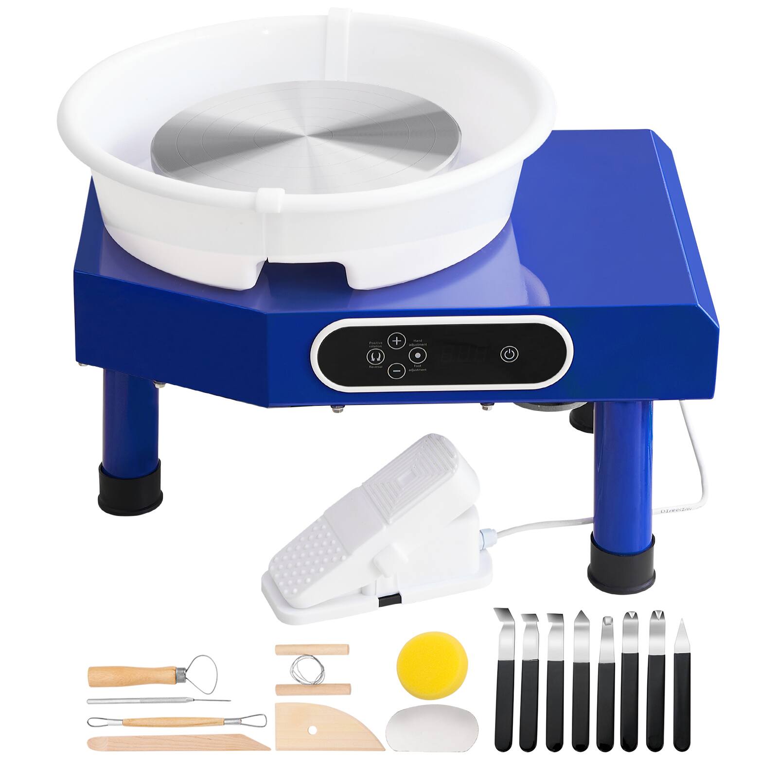 Alt View 5. VEVOR - Pottery Wheel, 10in Ceramic Wheel Forming Machine, Foot Pedal ABS Detachable Basin, 60-300RPM Adjustable Speed - Blue.