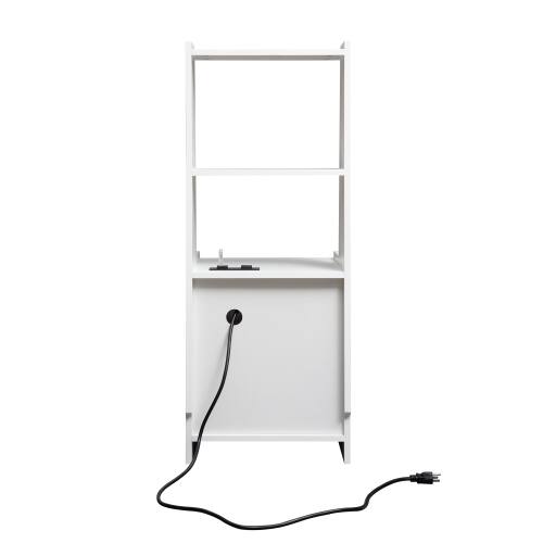 Alt View 1. LUCKY ONE - Nightstand with Charging Station Night Light Bookshelf Storage Cabinet - White.