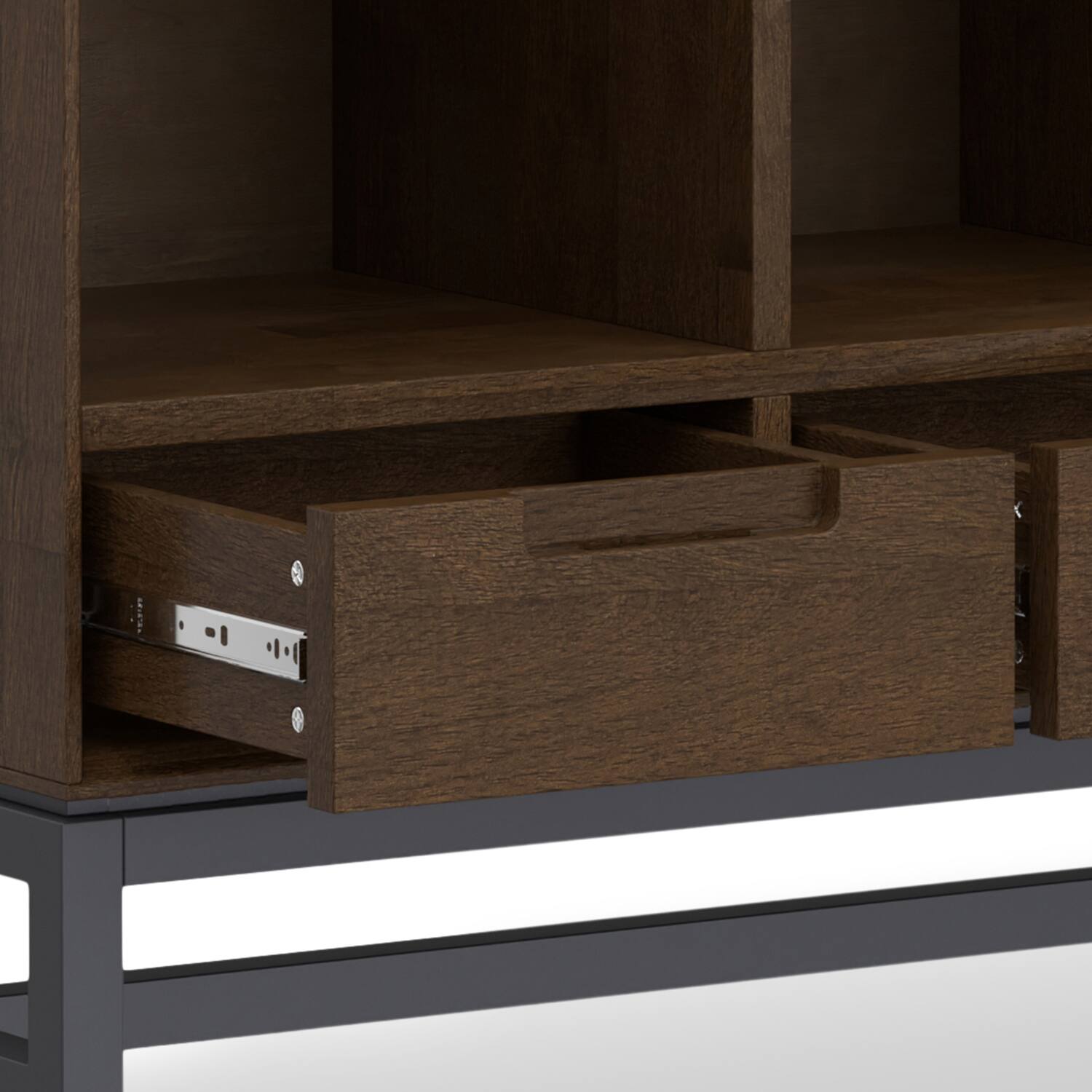 Alt View 5. Simpli Home - Banting SOLID HARDWOOD 58 inch x 42 inch Modern Industrial 9 Cube Bookcase with Drawers in Walnut Brown - Walnut Brown.